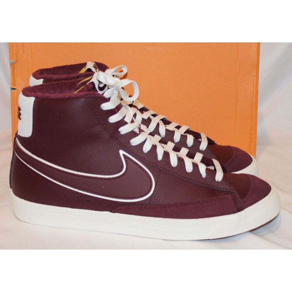 Nike Men'sBlazer Mid '77 PRM Maroon Bordeaux Red Sneakers Retro DQ7672-600 SZ 13